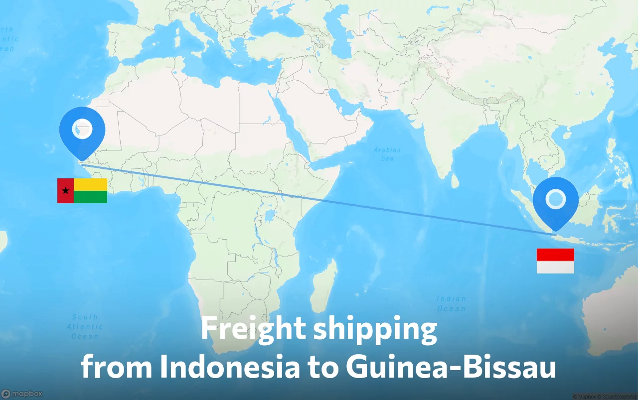 Shipping route from Indonesia to Guinea-Bissau