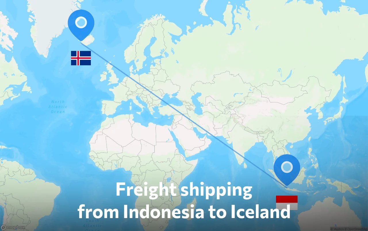 Shipping route from Indonesia to Iceland