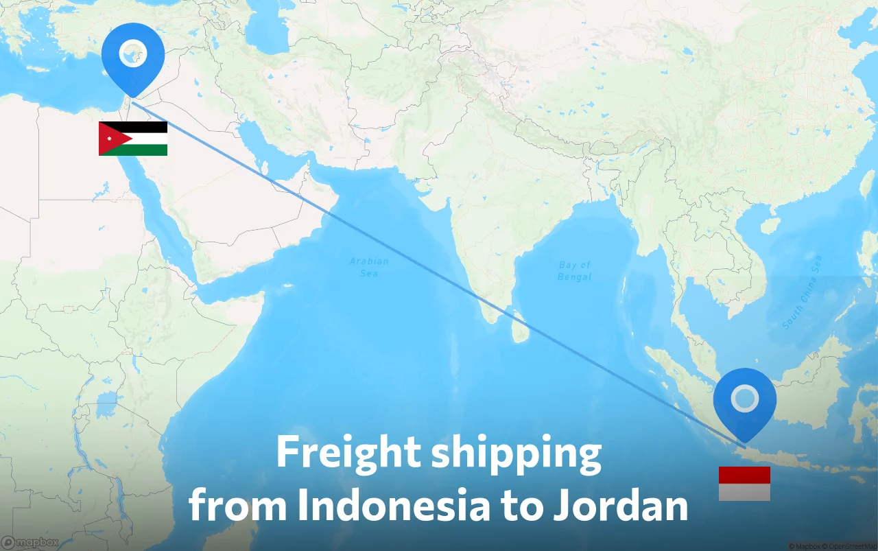 Shipping route from Indonesia to Jordan