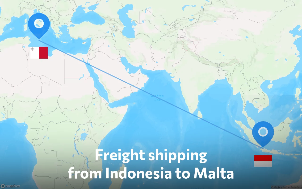 Shipping route from Indonesia to Malta