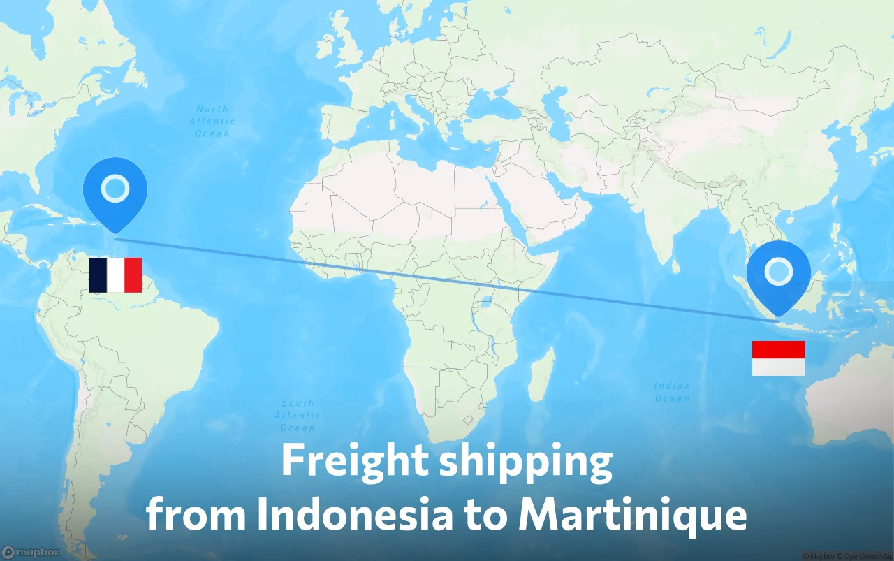 Shipping route from Indonesia to Martinique