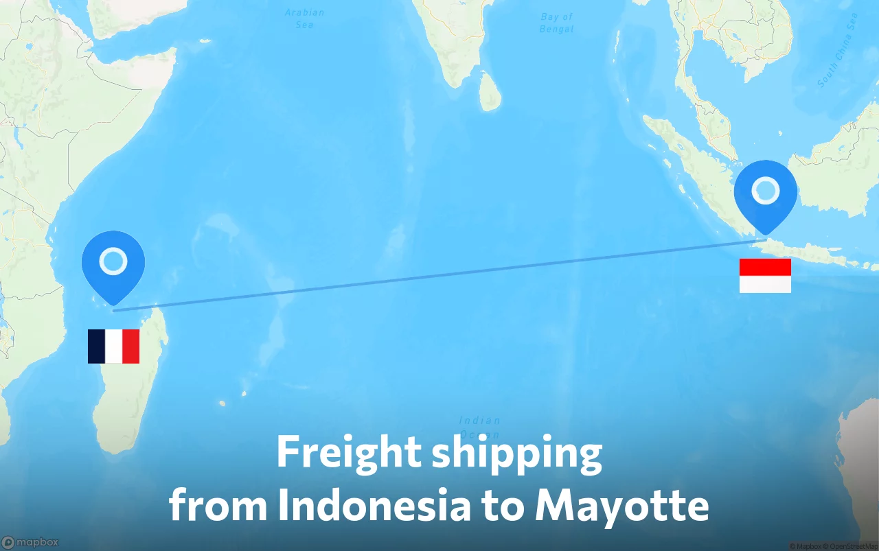 Shipping route from Indonesia to Mayotte