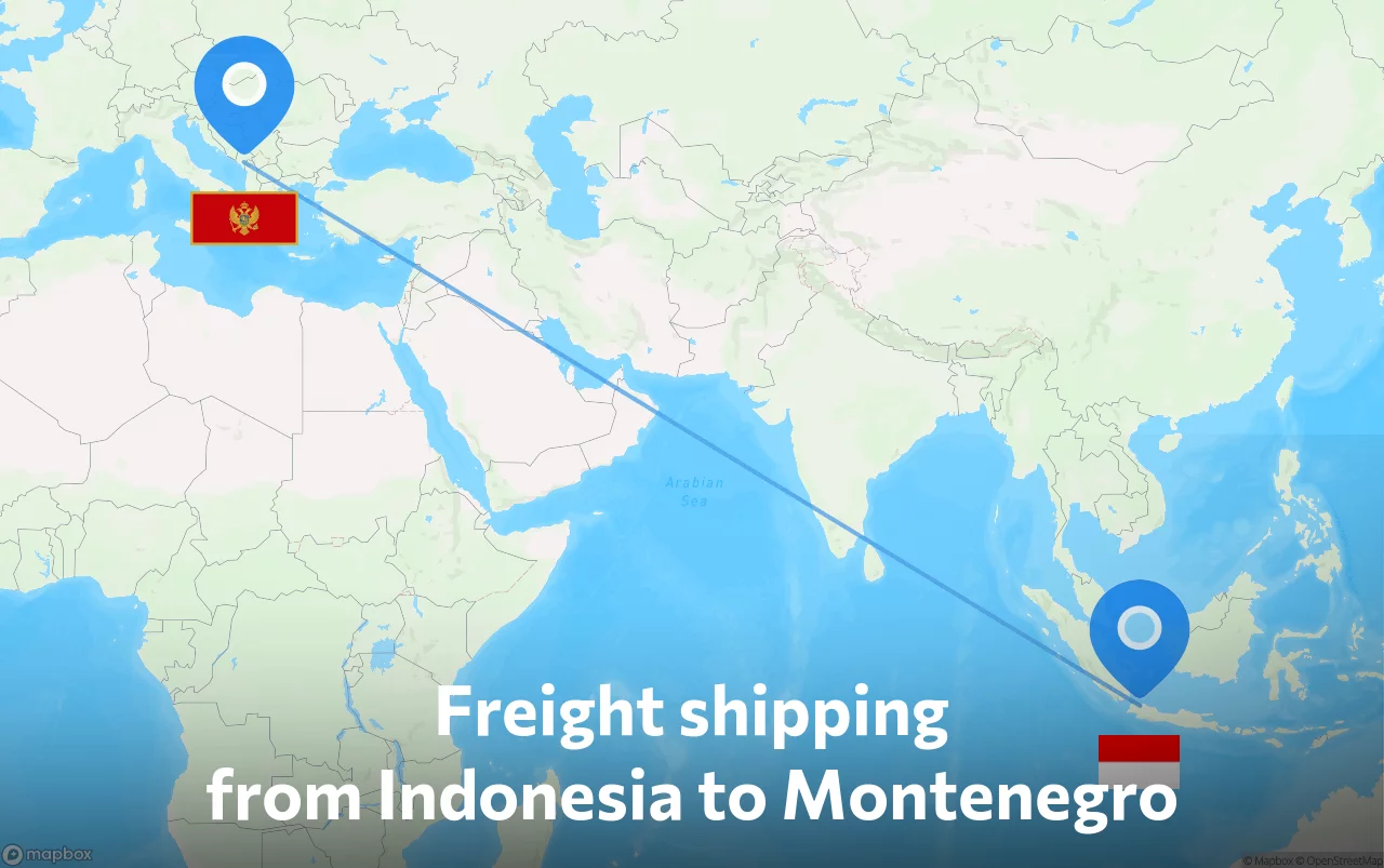 Shipping route from Indonesia to Montenegro