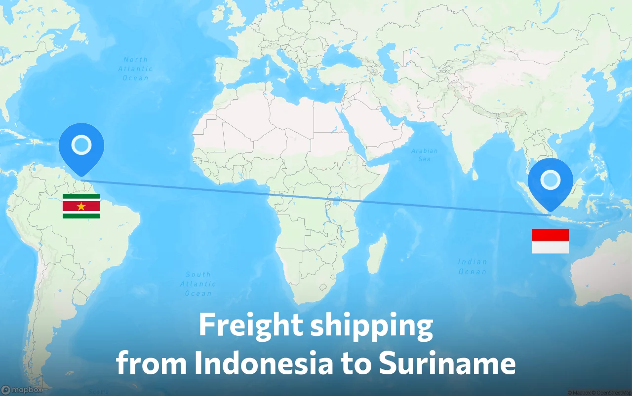 Shipping route from Indonesia to Suriname