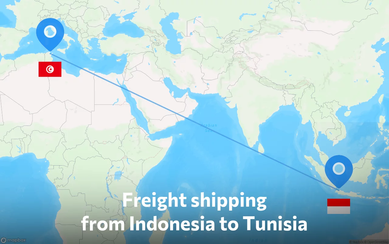 Shipping route from Indonesia to Tunisia