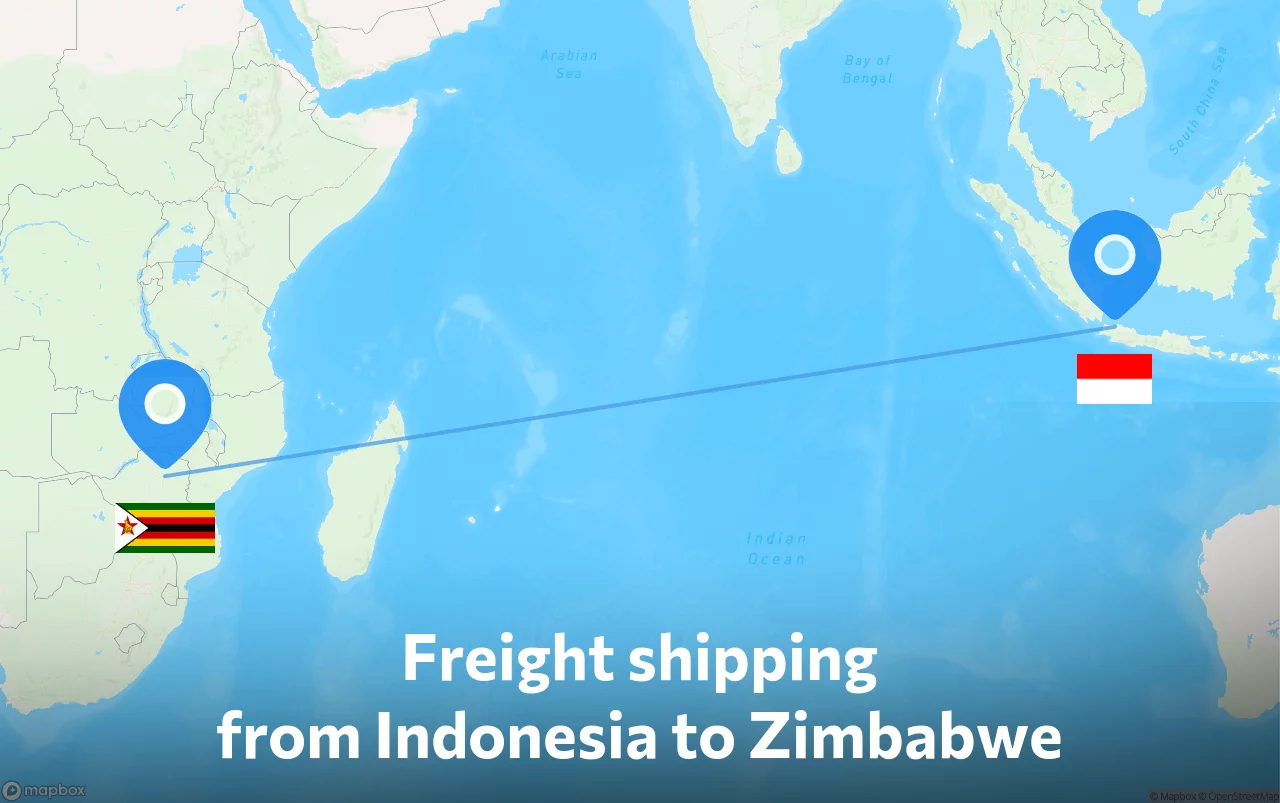 Shipping route from Indonesia to Zimbabwe