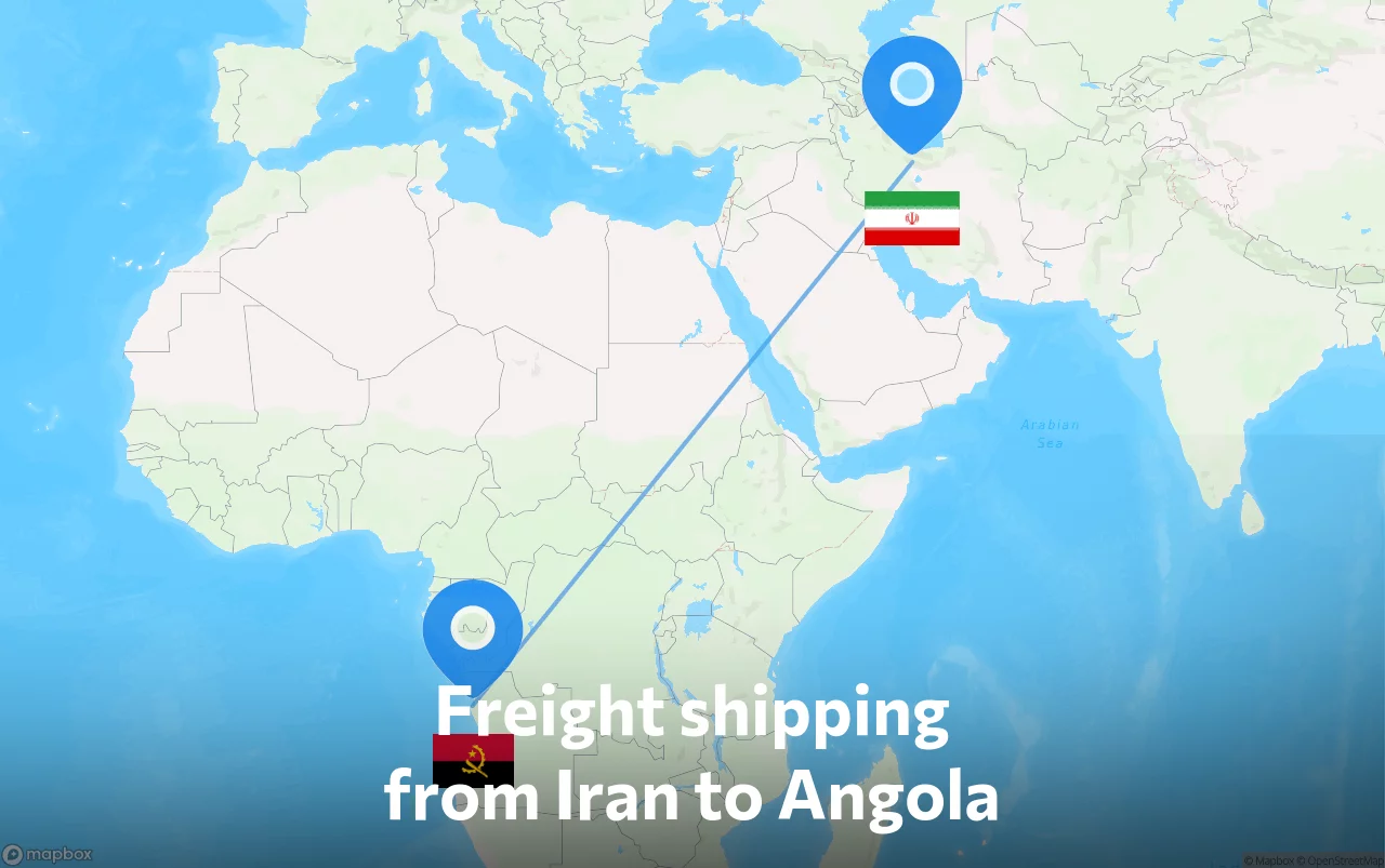 Shipping route from Iran to Angola