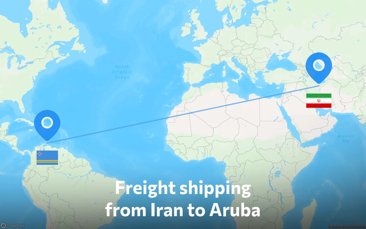 Shipping route from Iran to Aruba