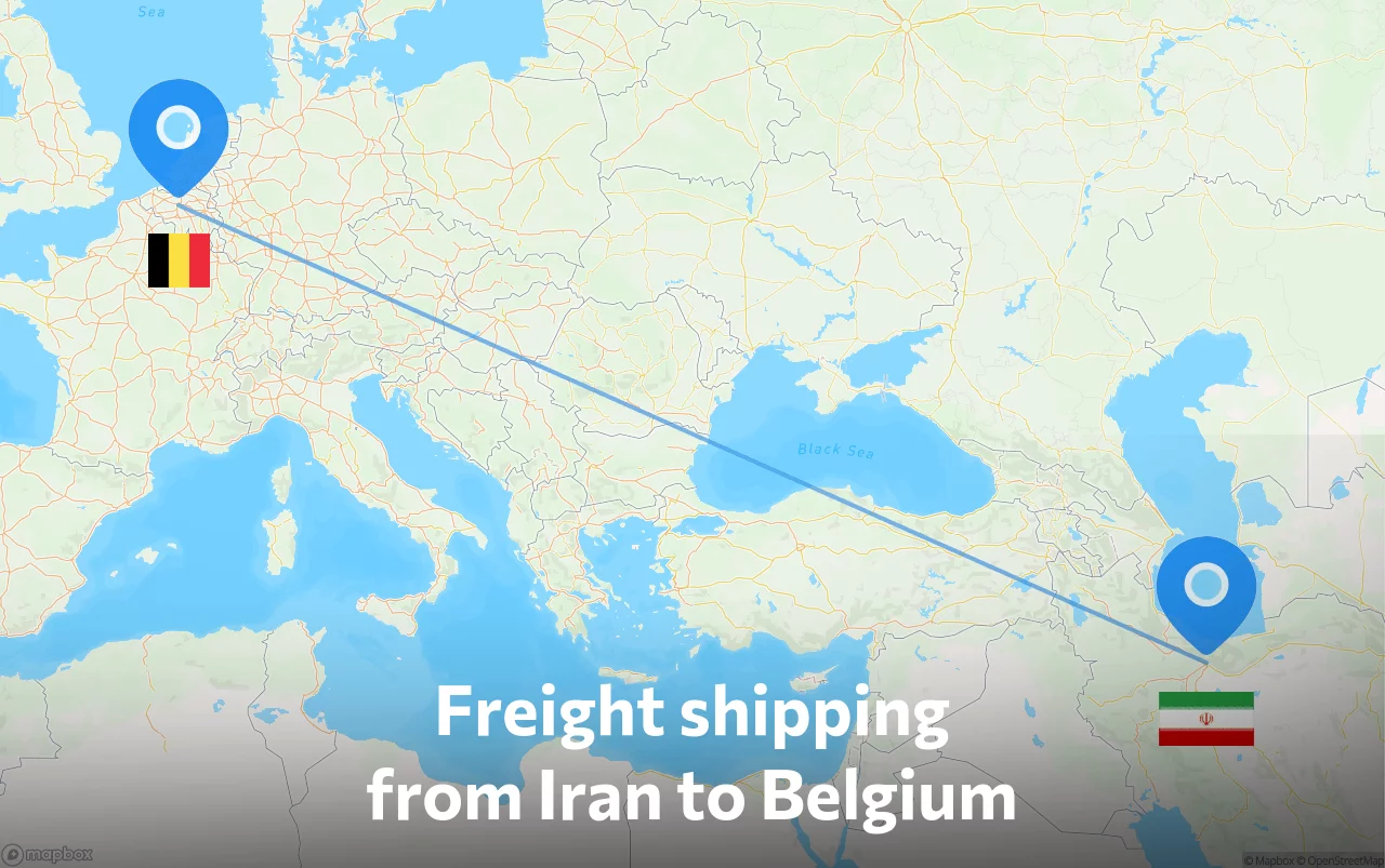 Shipping route from Iran to Belgium
