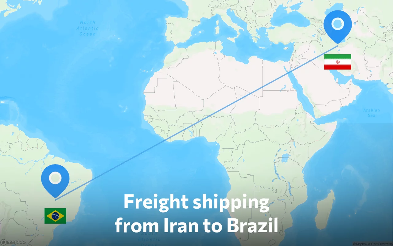 Shipping route from Iran to Brazil