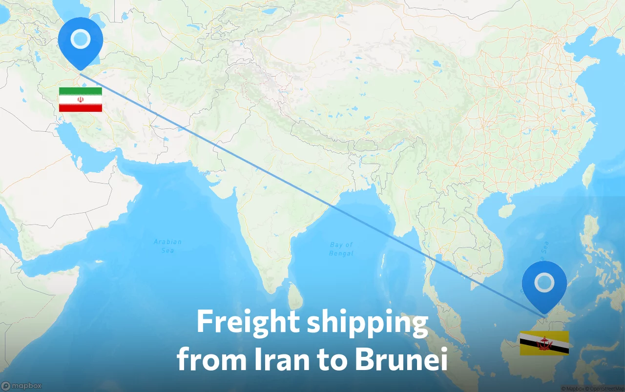 Shipping route from Iran to Brunei