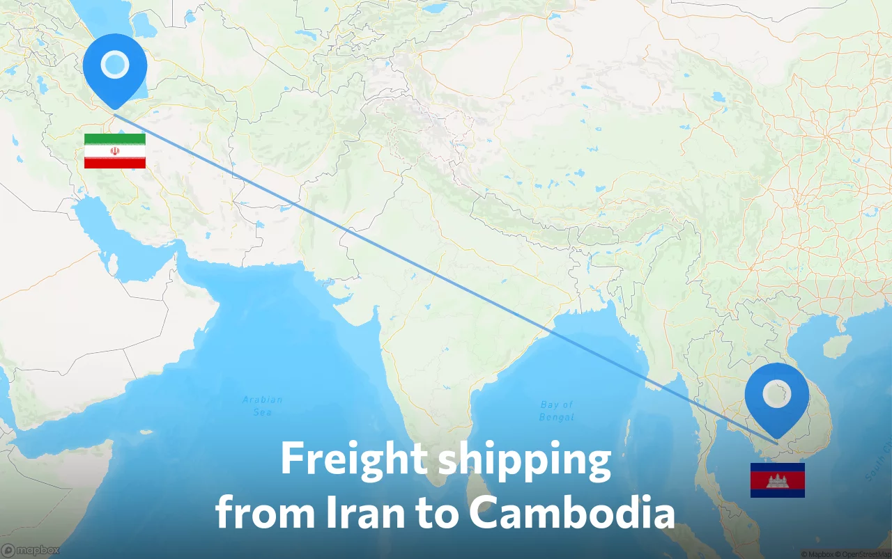 Shipping route from Iran to Cambodia