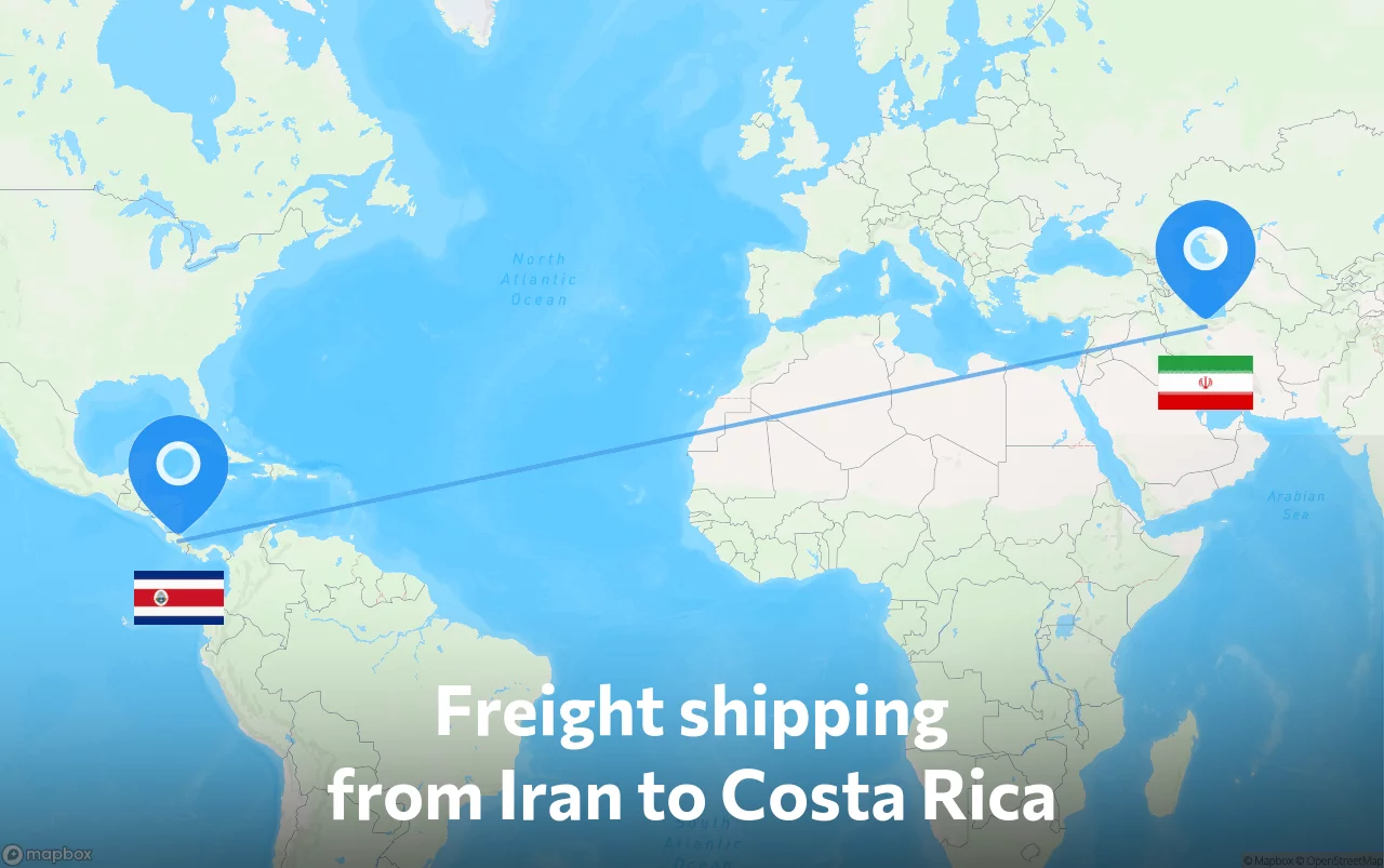 Shipping route from Iran to Costa Rica