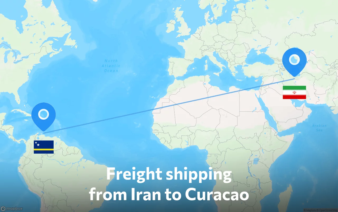 Shipping route from Iran to Curacao