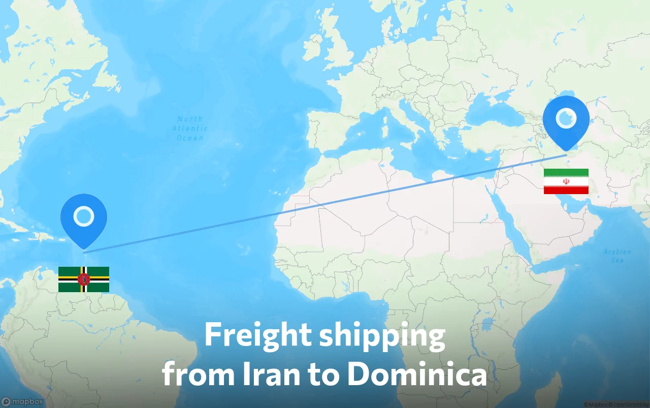 Shipping route from Iran to Dominica