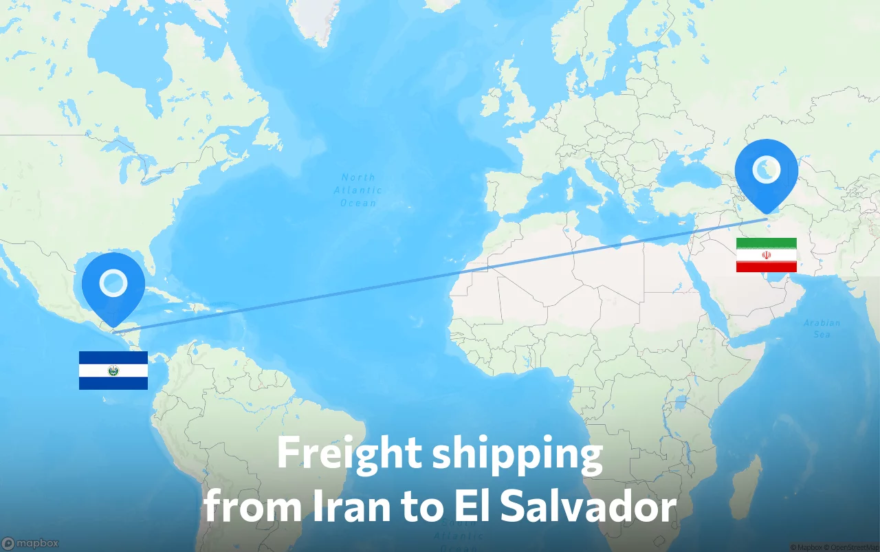 Shipping route from Iran to El Salvador