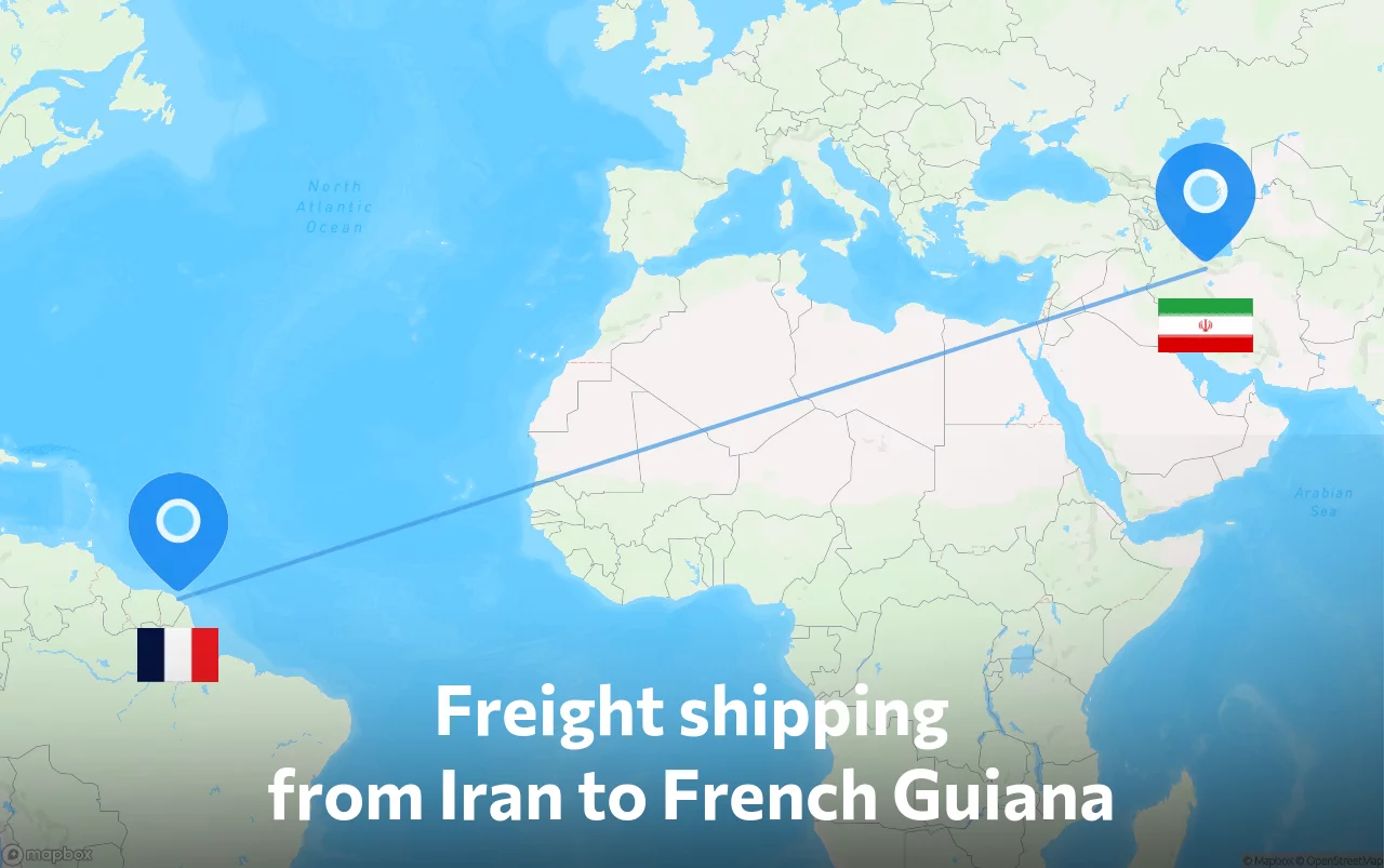 Shipping route from Iran to French Guiana