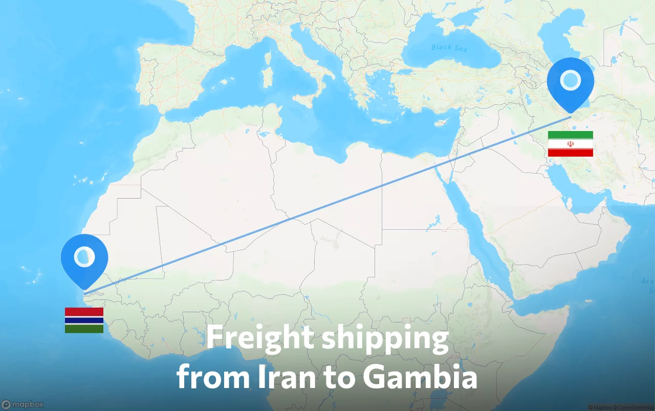 Shipping route from Iran to Gambia