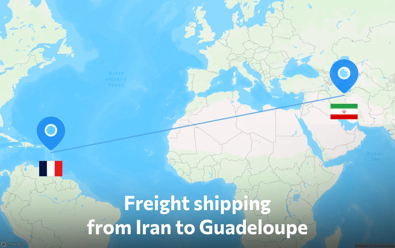 Shipping route from Iran to Guadeloupe