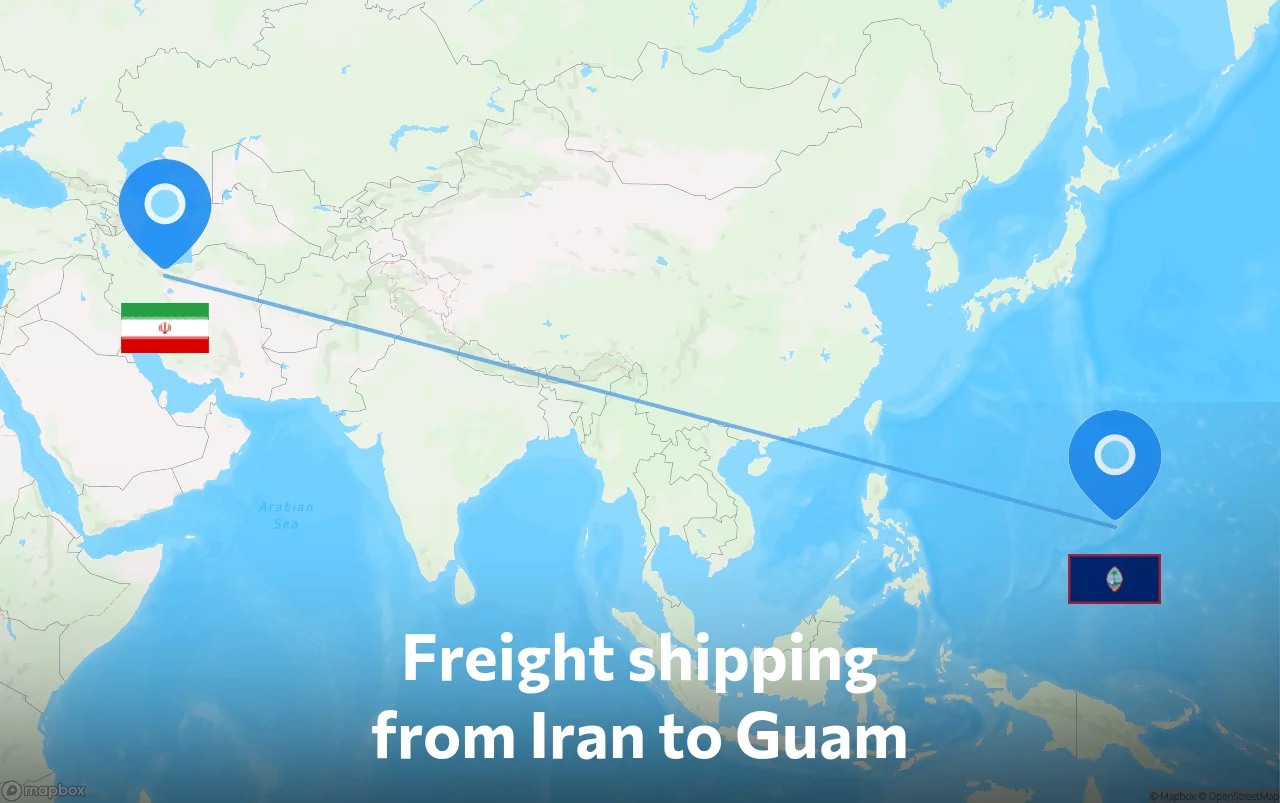 Shipping route from Iran to Guam