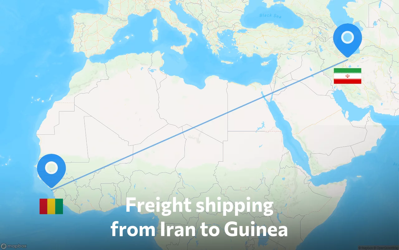 Shipping route from Iran to Guinea