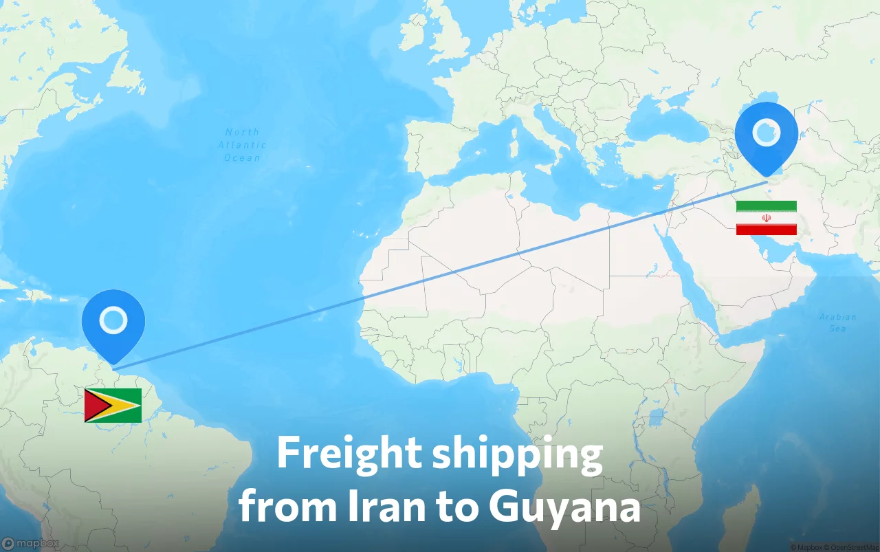 Shipping route from Iran to Guyana