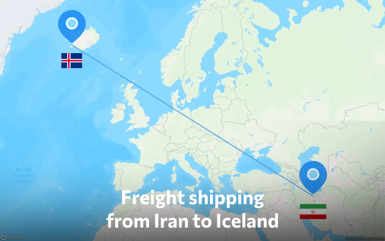 Shipping route from Iran to Iceland