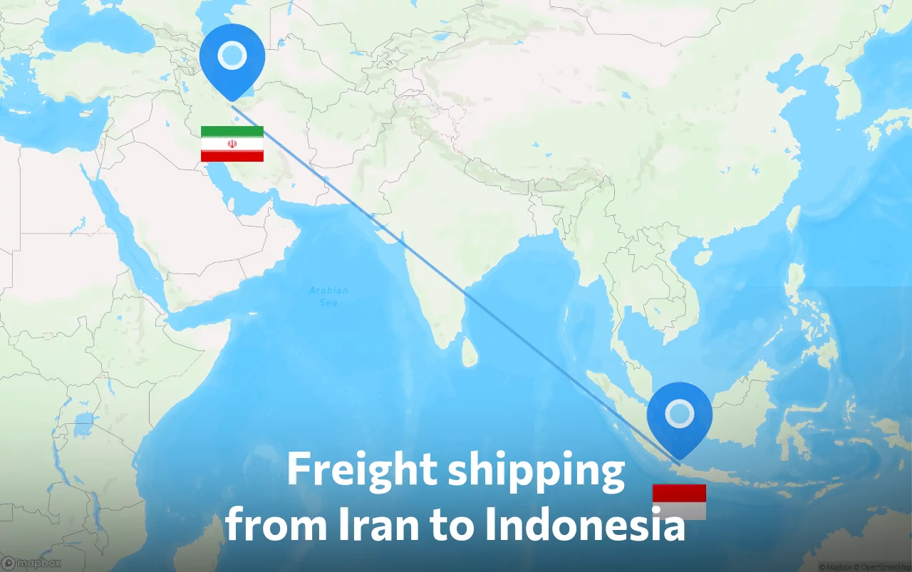 Shipping route from Iran to Indonesia