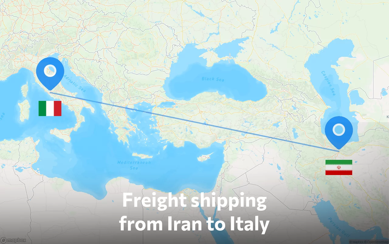 Shipping route from Iran to Italy