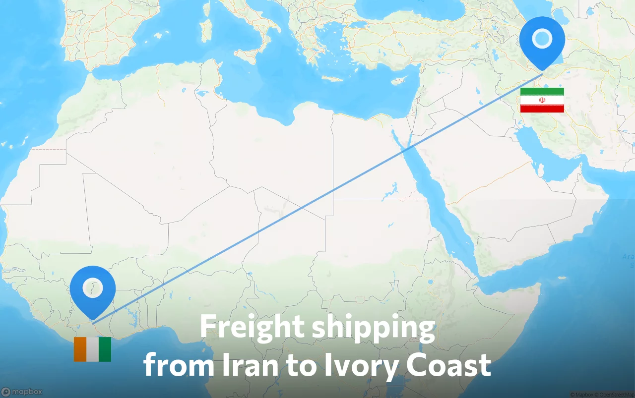 Shipping route from Iran to Ivory Coast