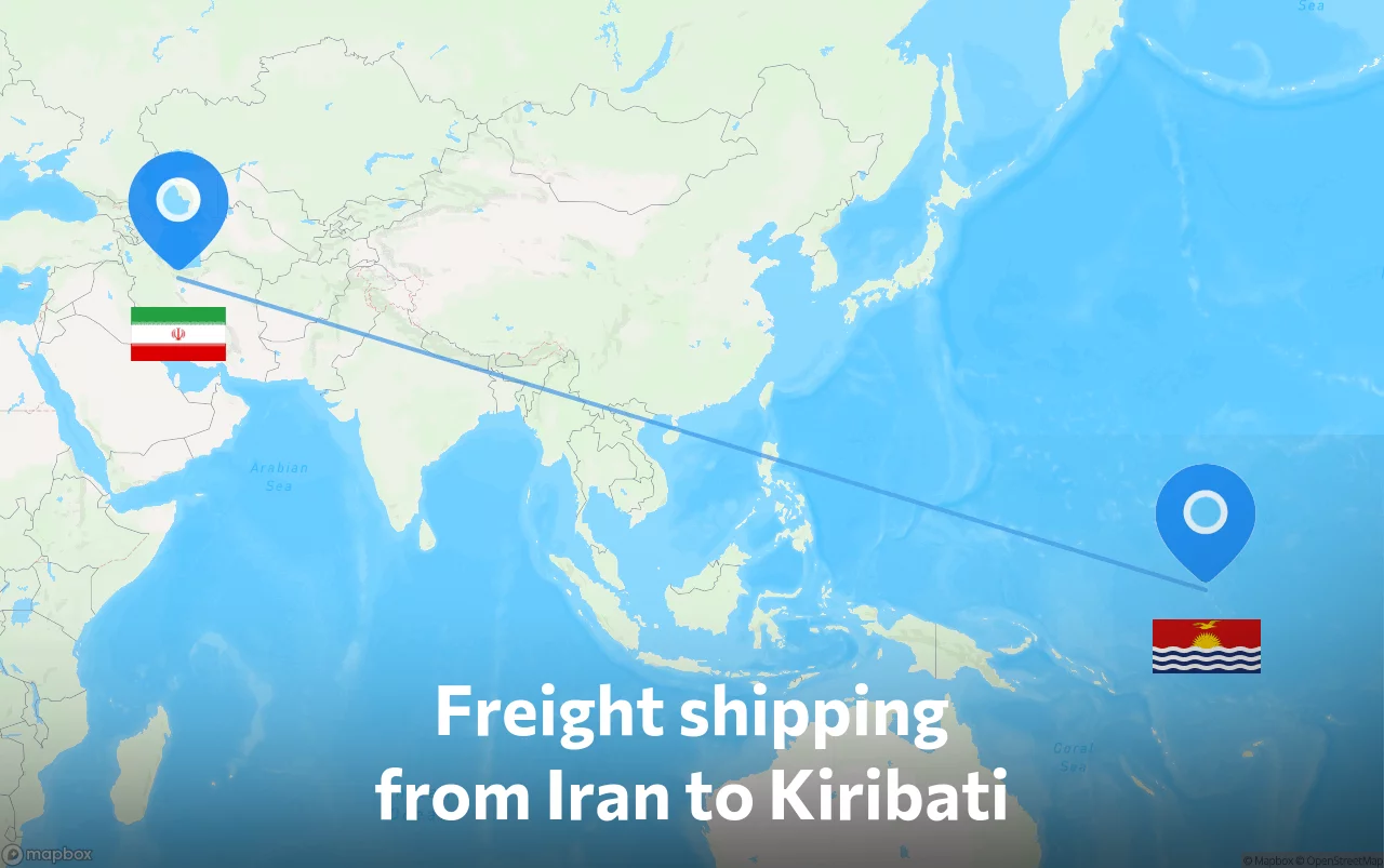 Shipping route from Iran to Kiribati