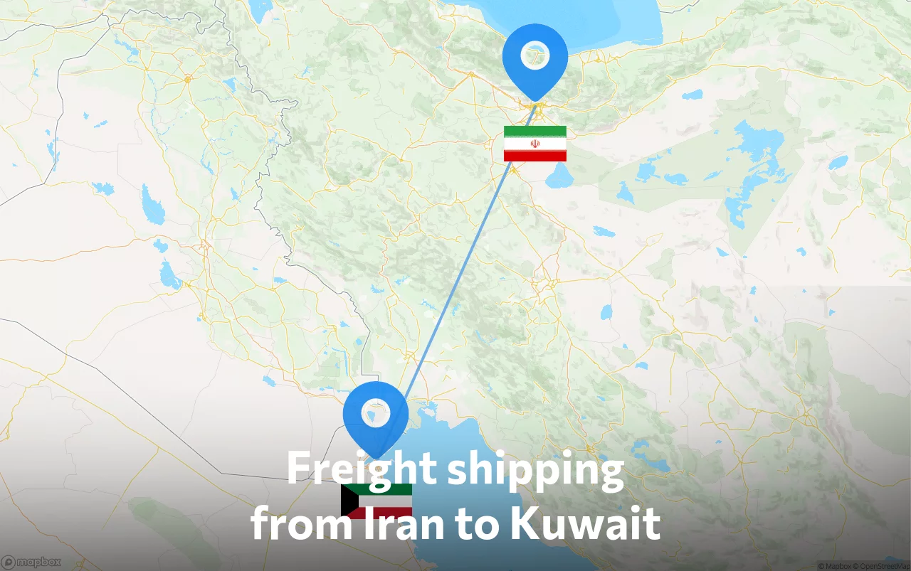 Shipping route from Iran to Kuwait
