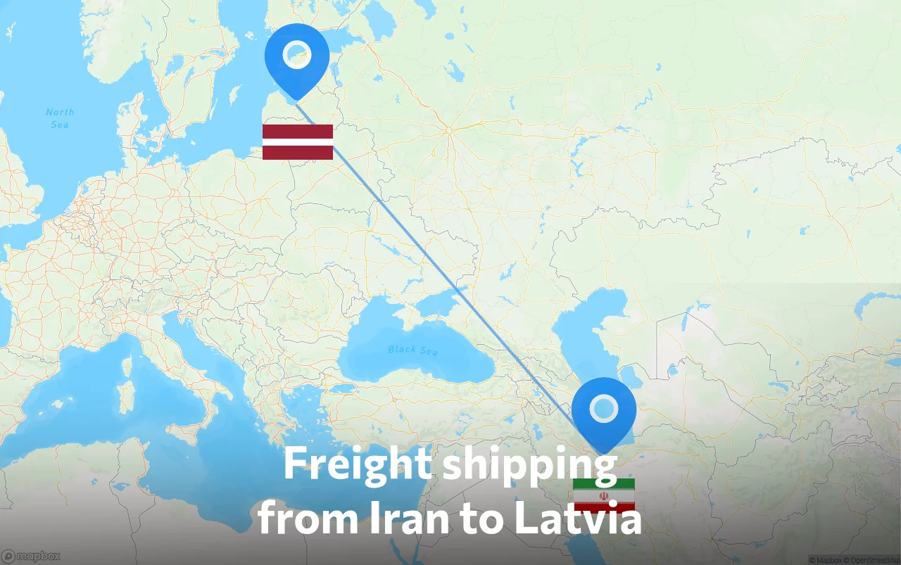 Shipping route from Iran to Latvia