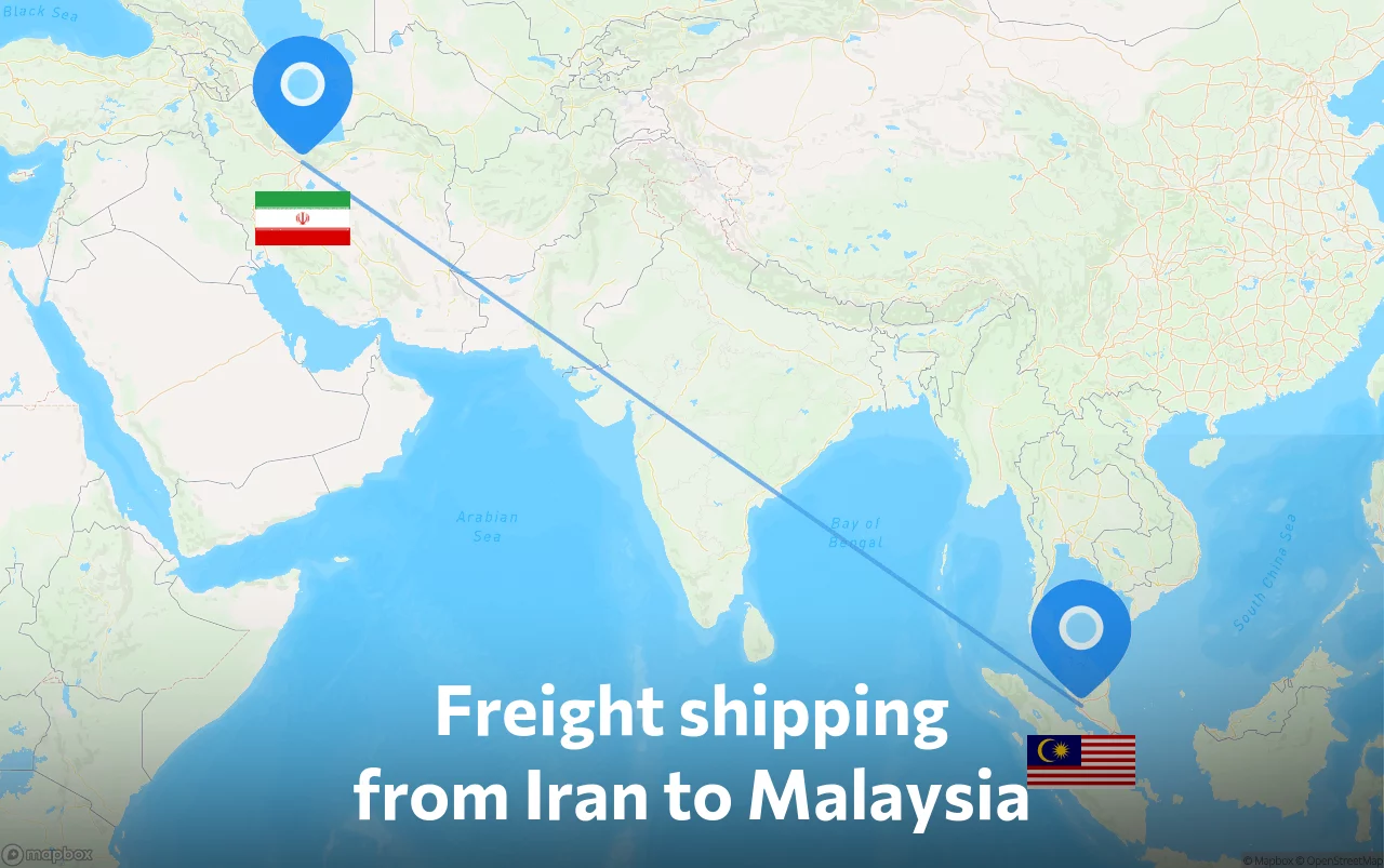 Shipping route from Iran to Malaysia
