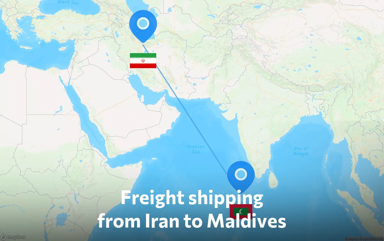 Shipping route from Iran to Maldives