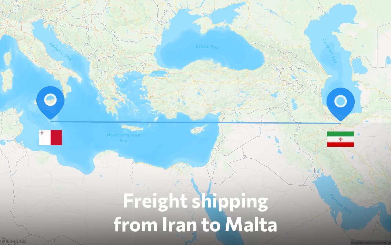 Shipping route from Iran to Malta