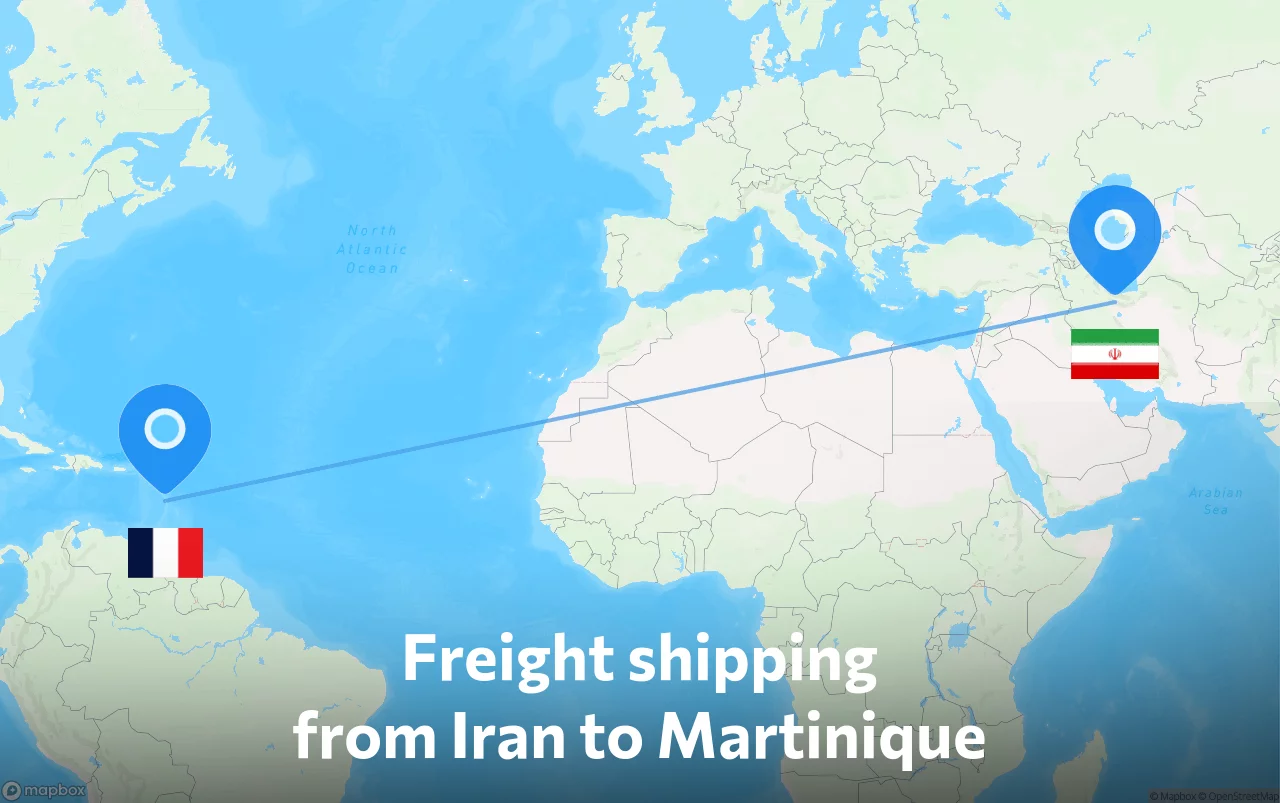 Shipping route from Iran to Martinique