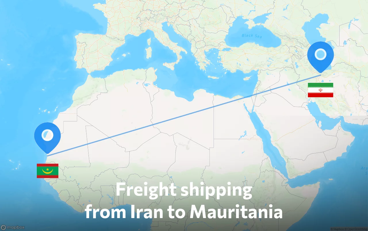 Shipping route from Iran to Mauritania