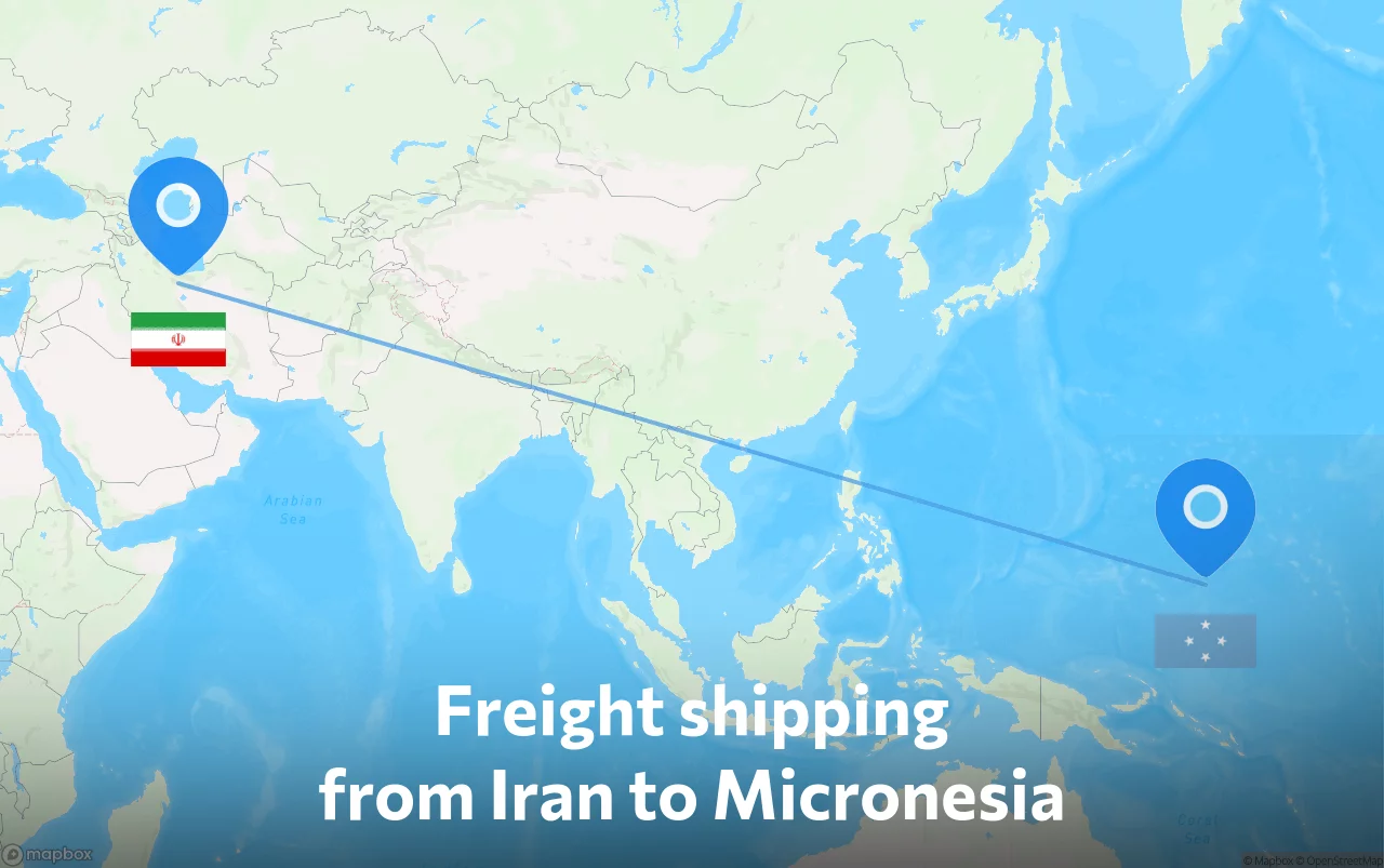 Shipping route from Iran to Micronesia