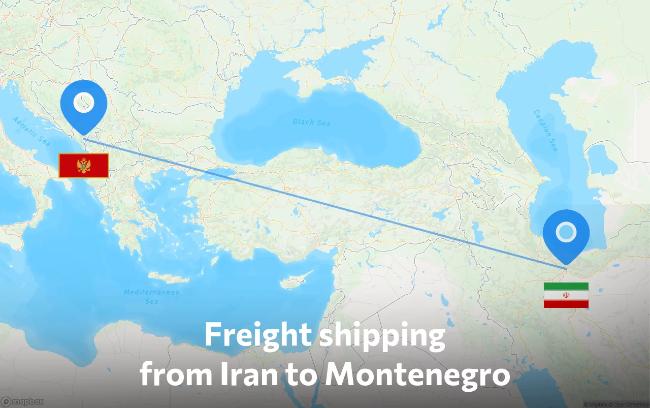 Shipping route from Iran to Montenegro