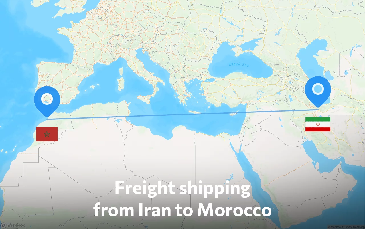 Shipping route from Iran to Morocco