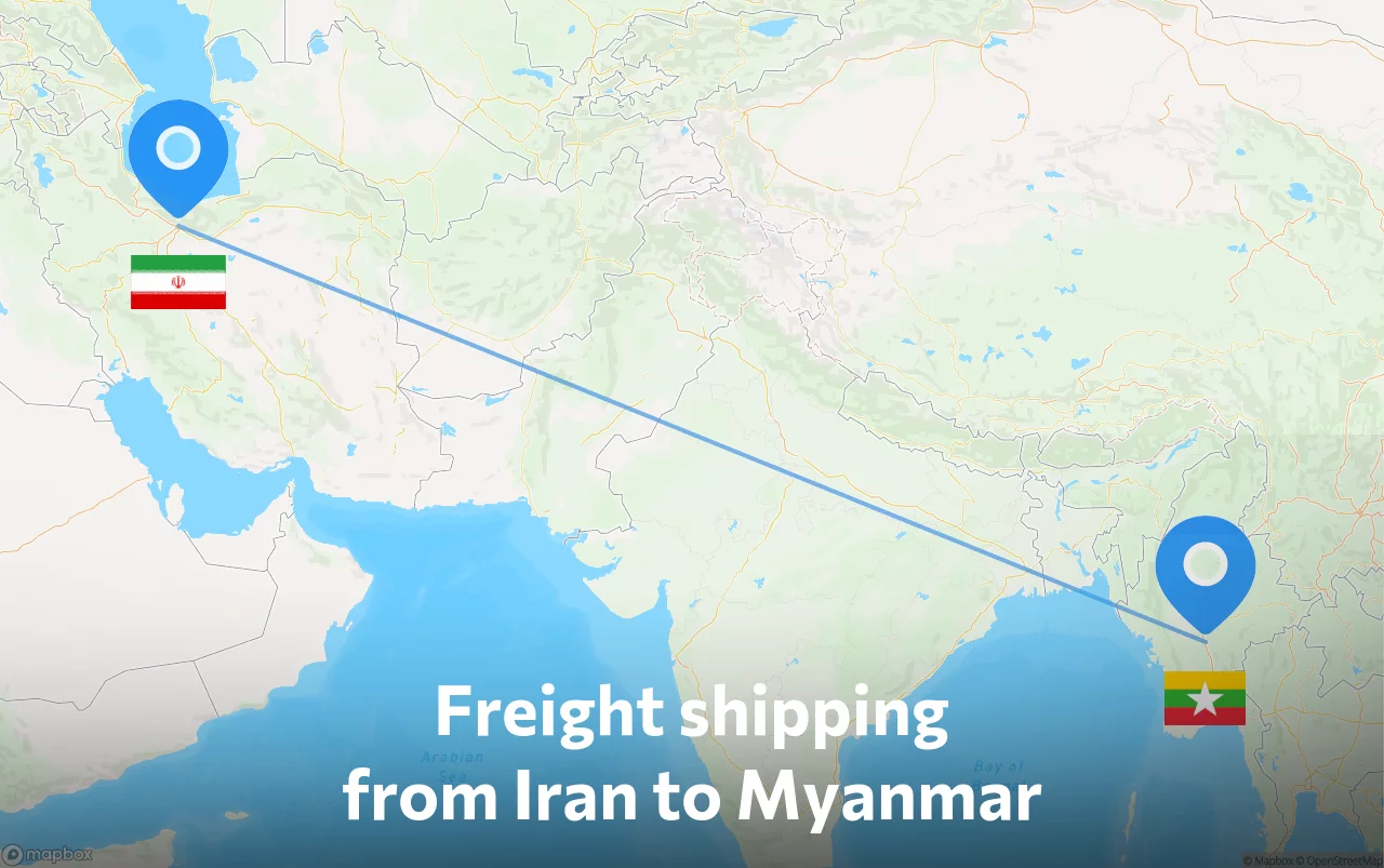 Shipping route from Iran to Myanmar