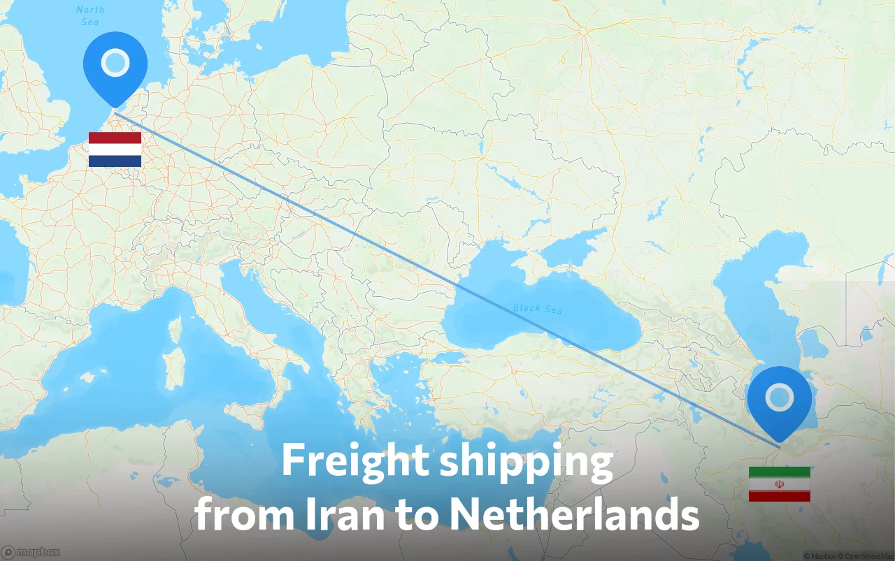 Shipping route from Iran to Netherlands