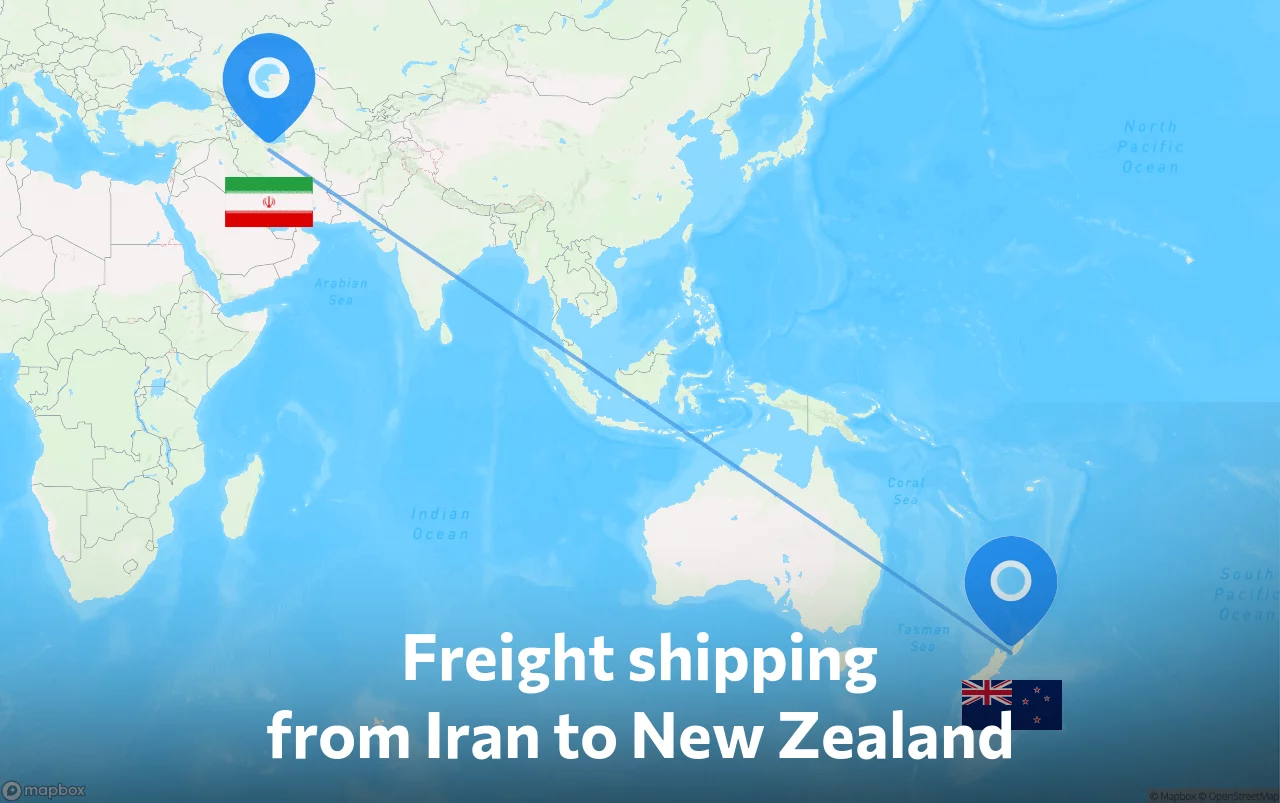 Shipping route from Iran to New Zealand