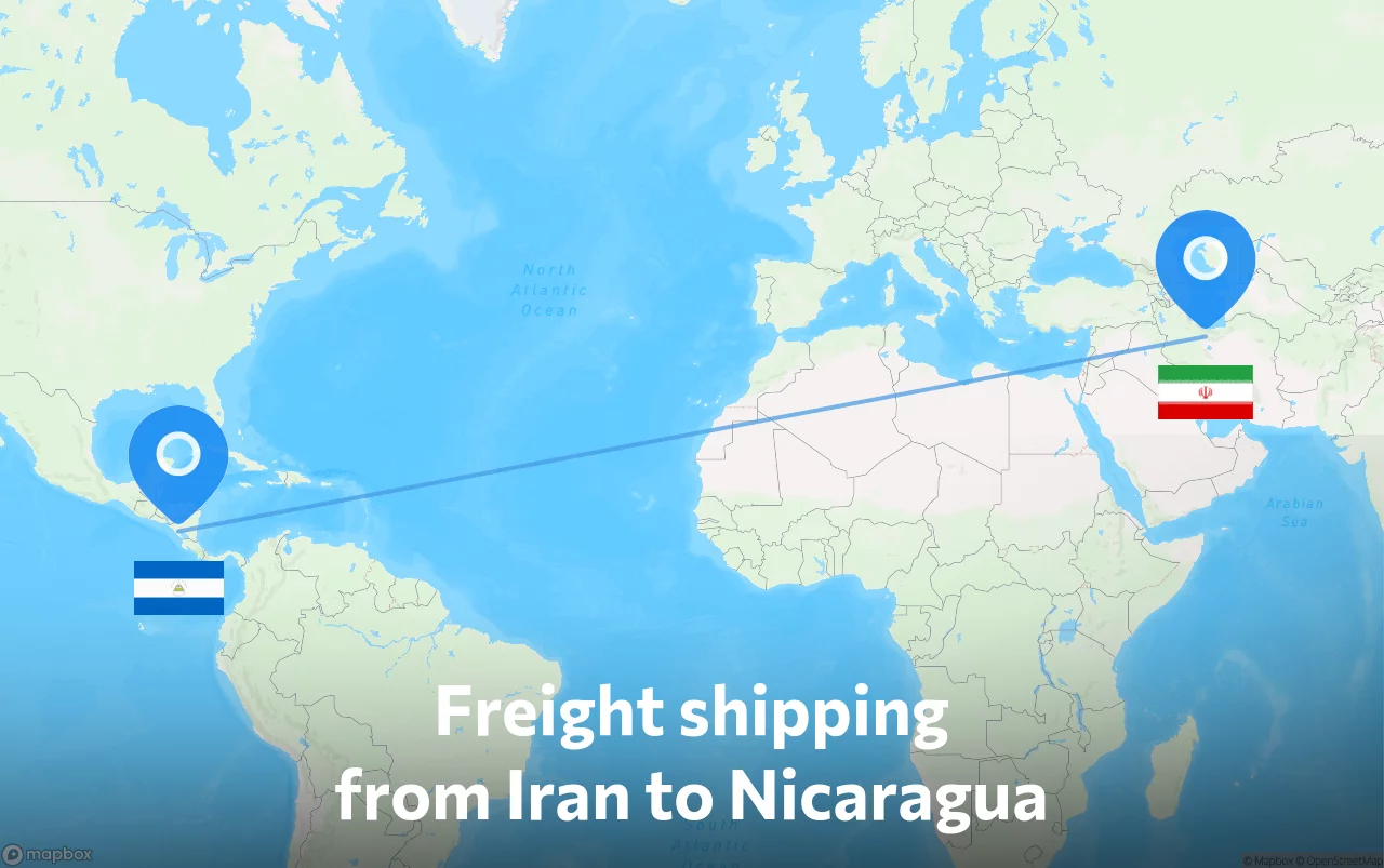 Shipping route from Iran to Nicaragua