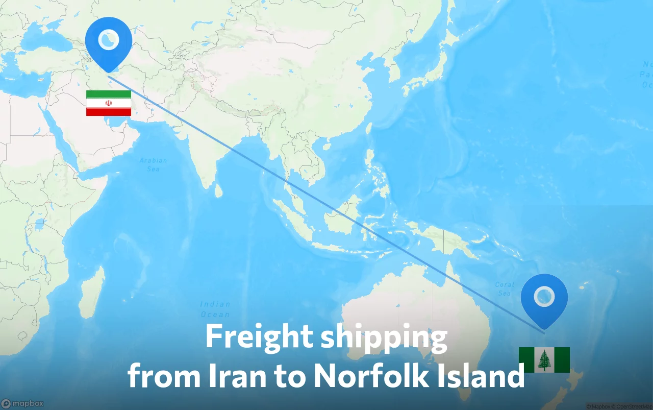 Shipping route from Iran to Norfolk Island