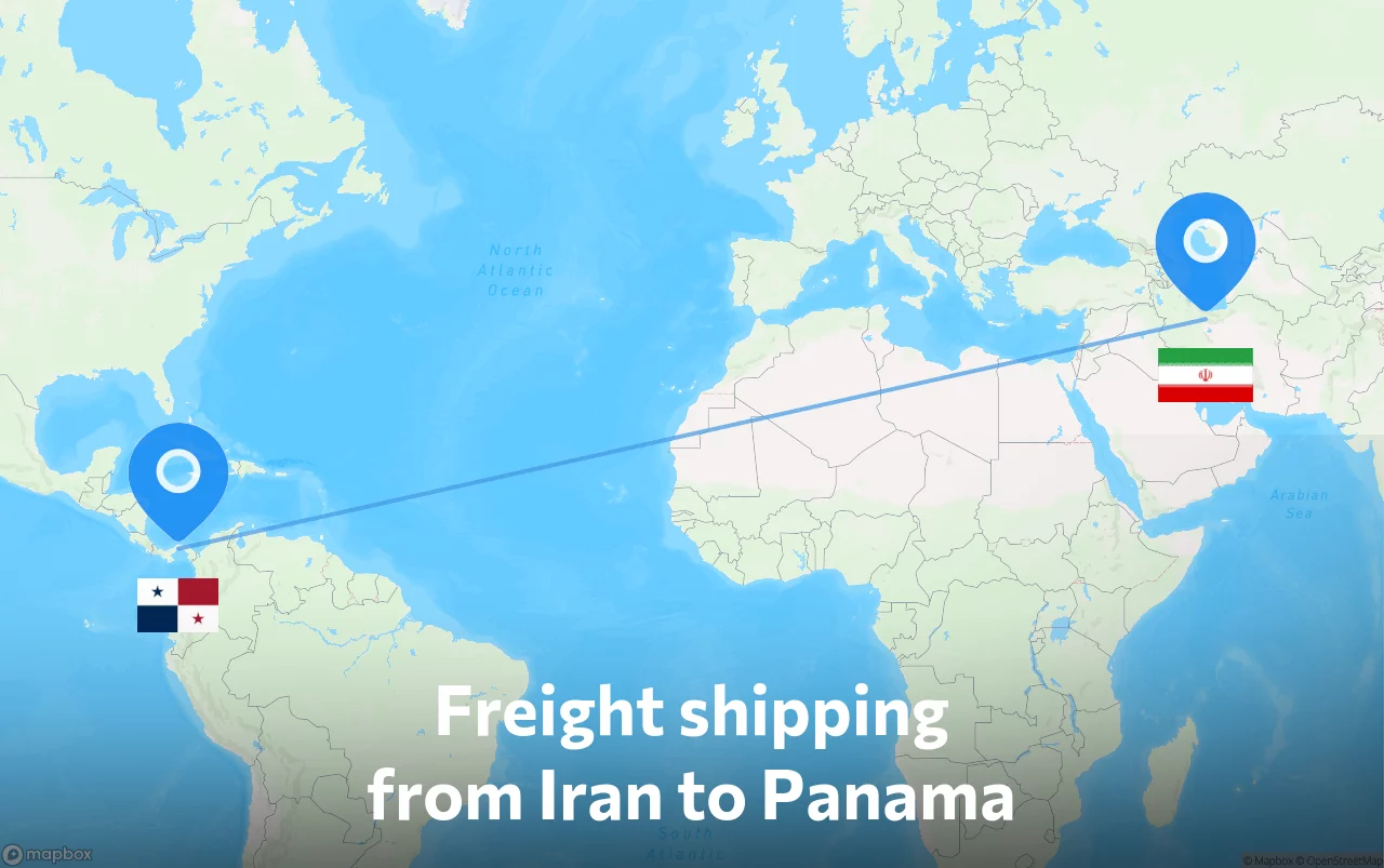 Shipping route from Iran to Panama