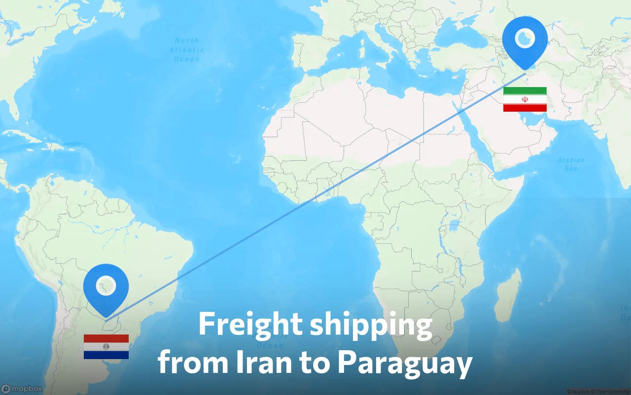 Shipping route from Iran to Paraguay