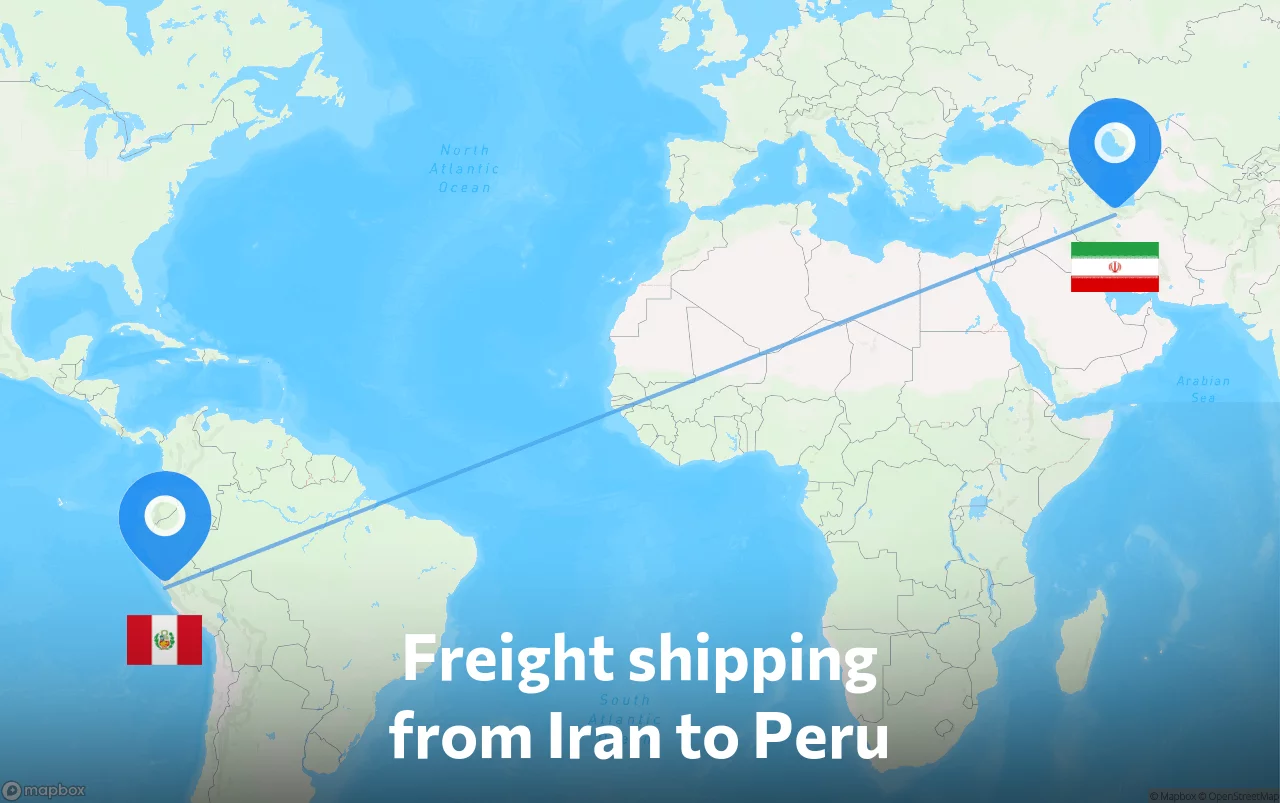 Shipping route from Iran to Peru