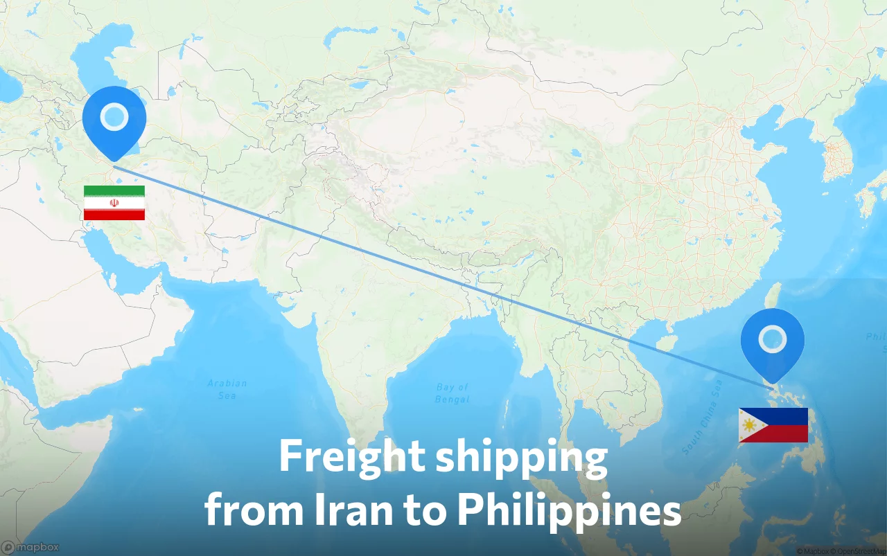 Shipping route from Iran to Philippines
